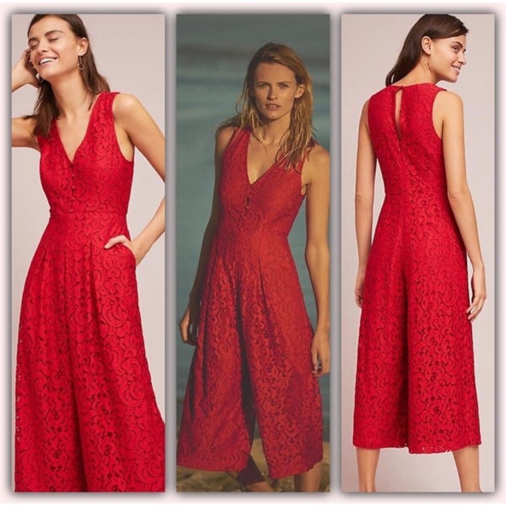 ❤️ Anthropologie Jaeda Lace Wide-Leg Jumpsuit